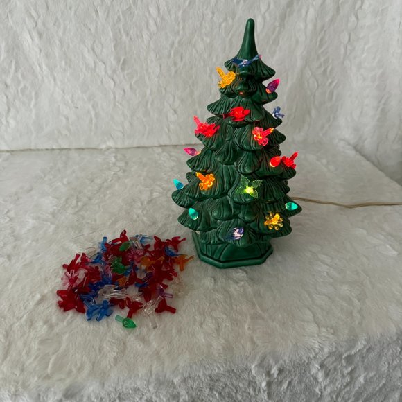 Vintage 1964 Holland Mold Lighted Ceramic Christmas Tree with base extra lights - Picture 3 of 15